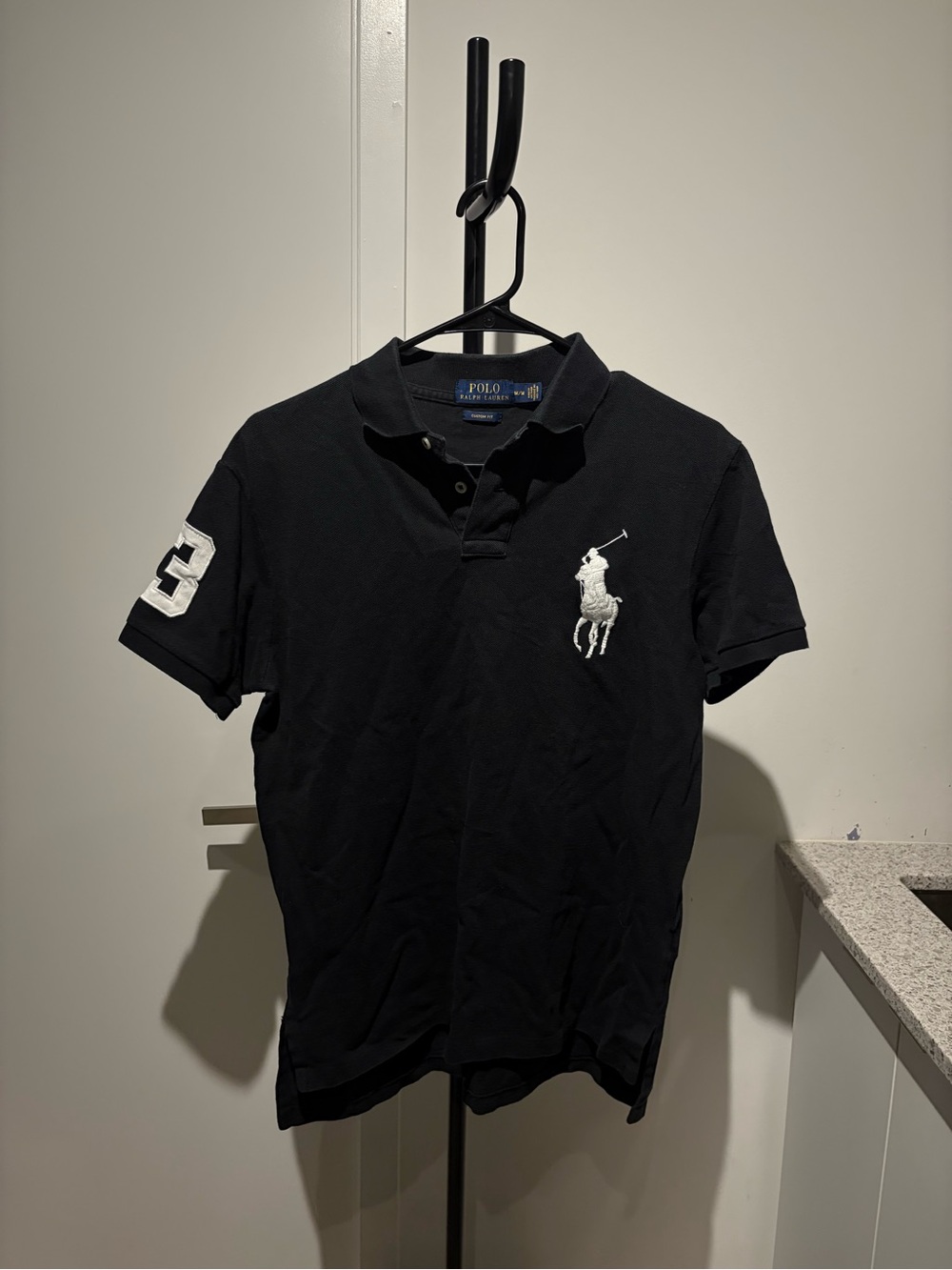 Polo by Ralph Lauren Black Polo with White Embroidered Pony and Sleeve Number
